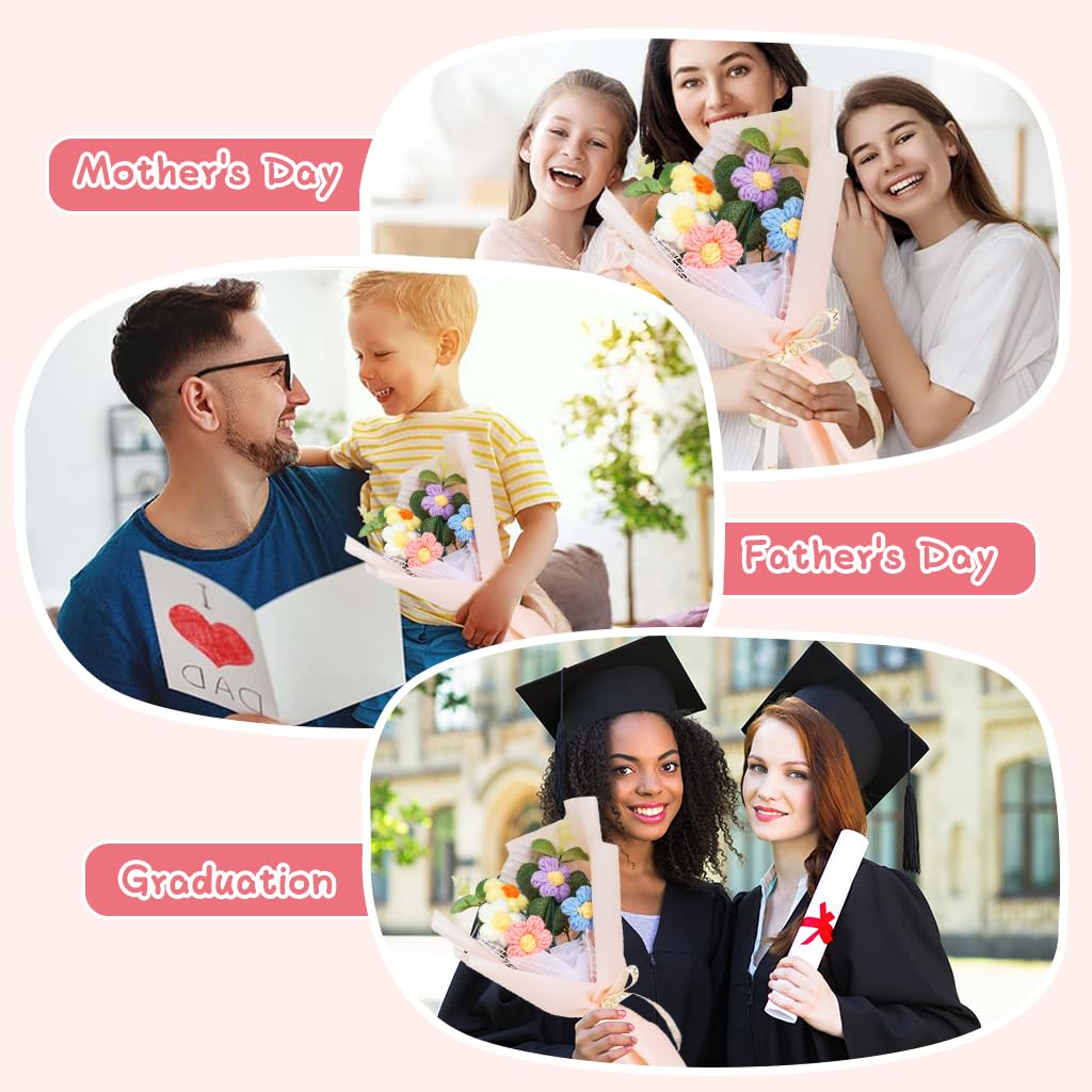 HASTHIP® DIY Handmade Crochet Flower Bouquet Gift Lovely Color Crochet Flowers Bouquet Gift for Girls Home Decor Gift for Mother