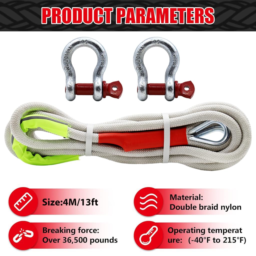 HASTHIP® 13ft -18Tons Tow Rope, Heavy Duty Towing Strap with Screw Fixed D Ring, Woven Nylon Car Toe Cable for Car