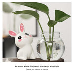 HASTHIP Mini Glass Hydroponics Pot Set for Desk Decor with 6.5x7cm Glass Pots and Compact 12x6cm Base | Cute Ceramic Bunny Ornament Gift