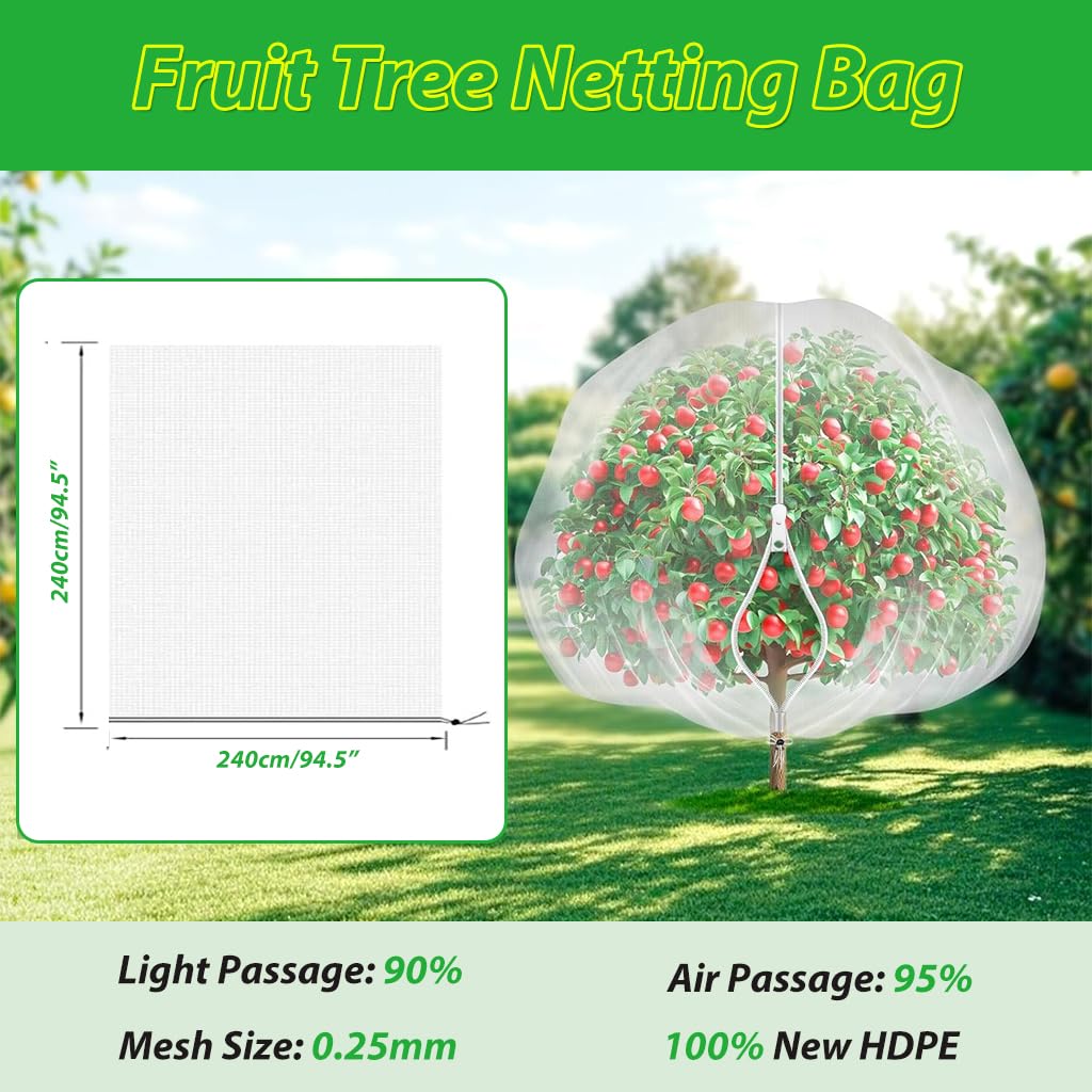 HASTHIP Fruit Tree Netting for Garden Plants 240x240cm with Zippered Access & Drawstring Closure