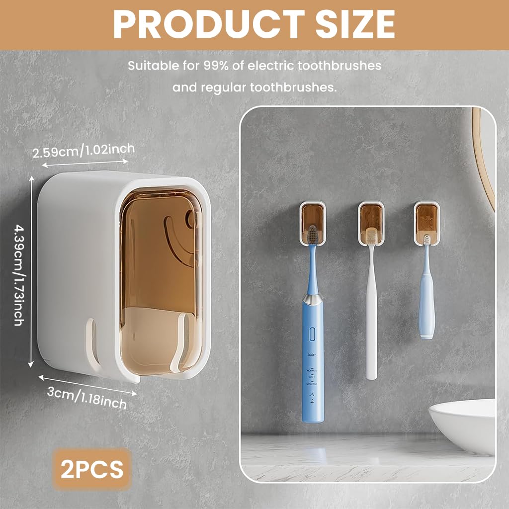 HASTHIP Wall Toothbrush Holder for Bathroom with 2pcs Self Adhesive Quick Dry Design | Removable Silicone Dustproof Storage