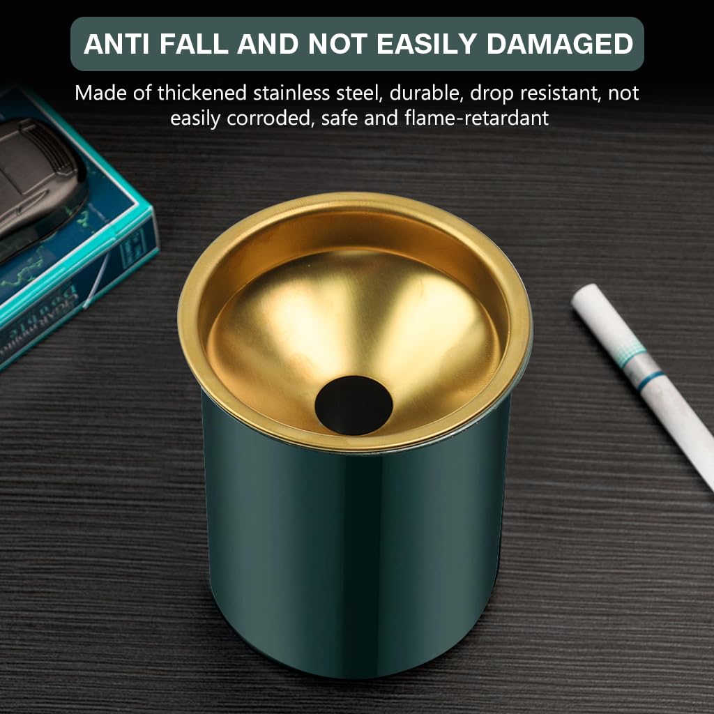 HASTHIP Car Ashtray with Windproof Funnel Lid for Home Office and Car | 3 PCS 3.9 in Stainless Steel Green Design