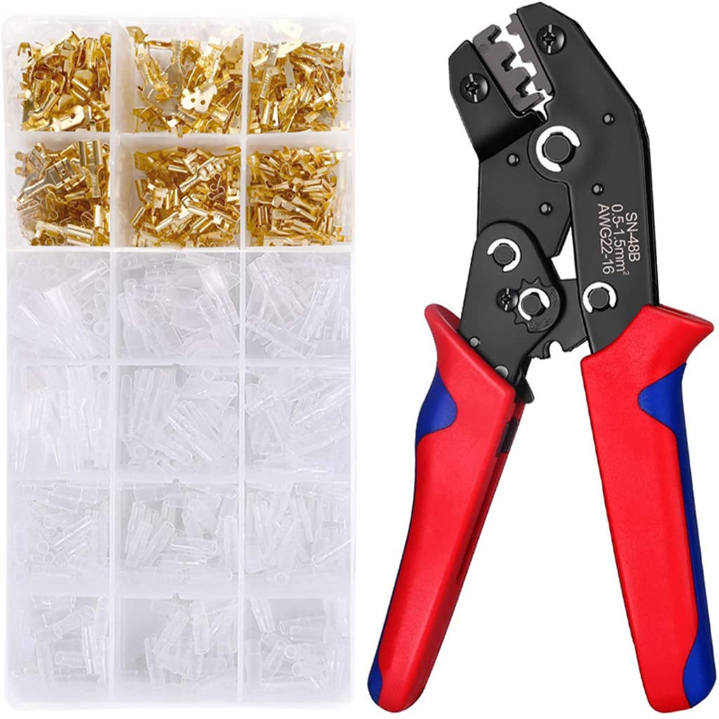 HASTHIP Wire Terminals Crimping Tool Kit with 600PCS Spade Connectors for AWG22-16 featuring Self-Adjusting Ratcheting Pliers | Alloy Steel Construction