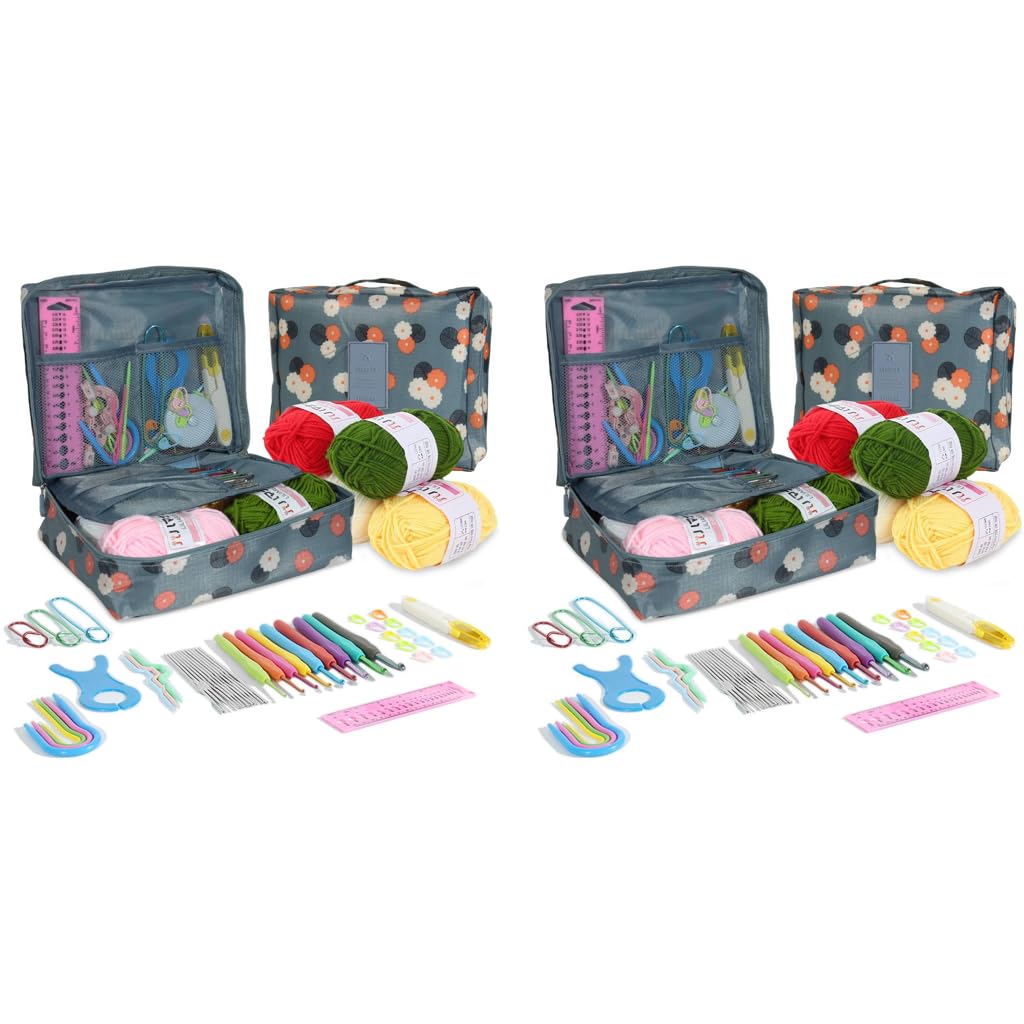 HASTHIP Crochet Needle Kit 214 pcs for Beginners with Ergonomic Hooks and Carry Bag | Aluminum Set for DIY Projects