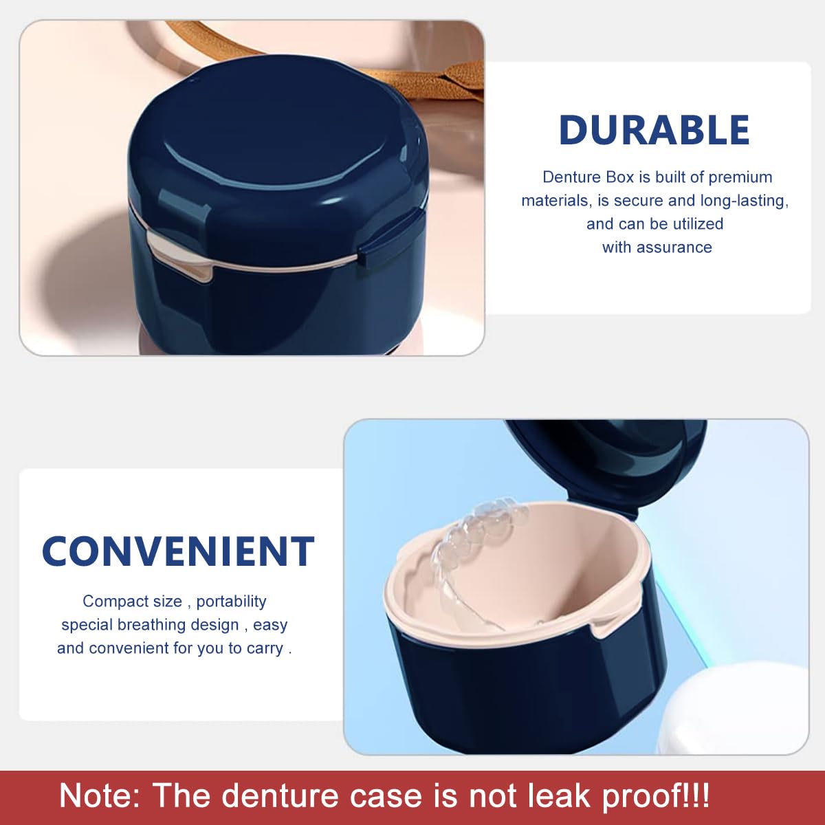HASTHIP Retainer Case for Travel Cleaning with Detachable Strainer Basket 2Pcs 8x7 cm | White and Blue