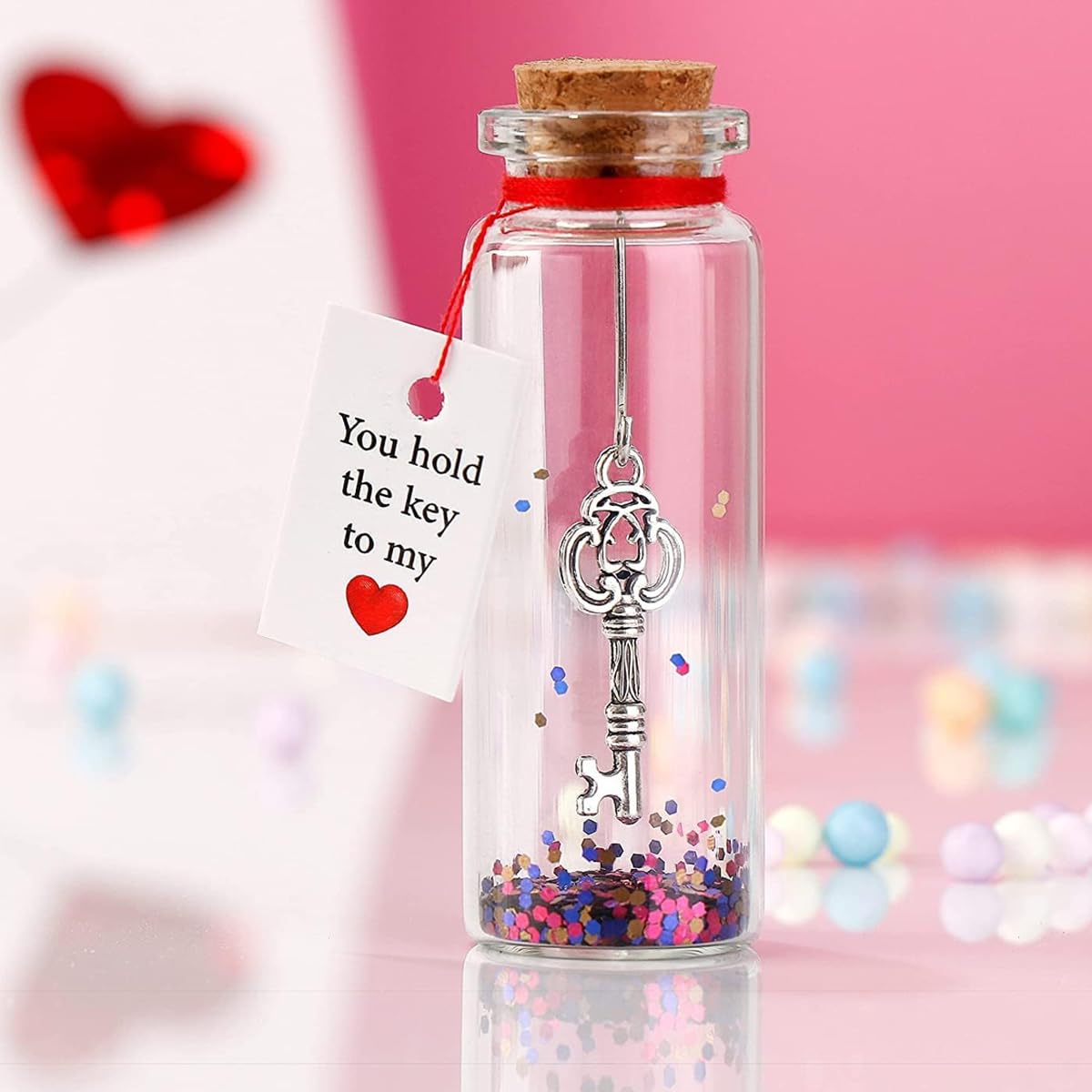 HASTHIP Mini Decorative Jar for Valentine and Anniversary Gifts featuring Cork Stopper | 22x60mm Glass Bottle with Key and Message Card