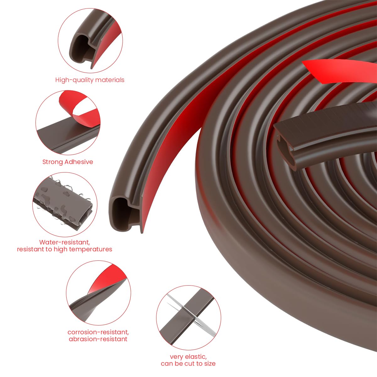 HASTHIP Door Seal Strip for Home and Office featuring Self Adhesive TPE Rubber 19.7 ft | Noise Reduction and Cuttable Design