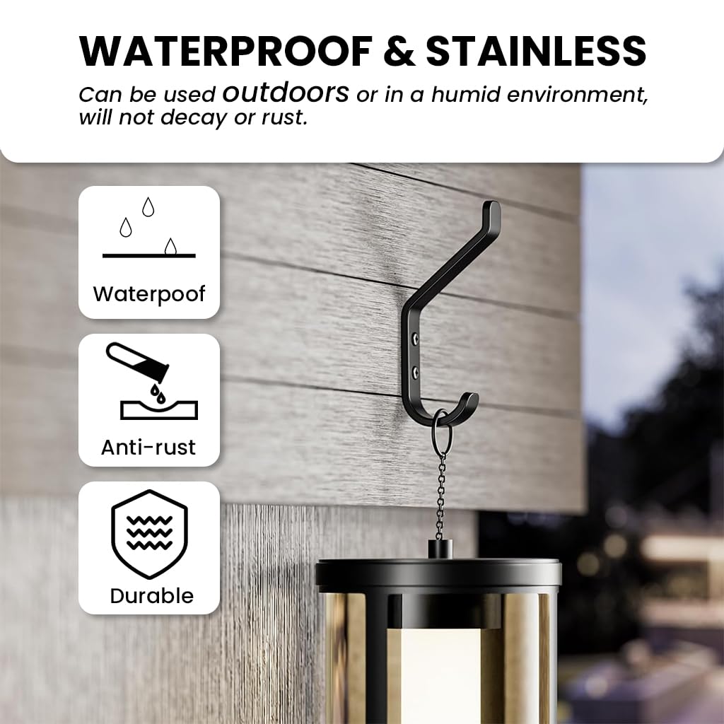 HASTHIP Wall Hooks for Home Use featuring Dual Hook Design and Zinc Alloy Material | 2Pcs Black