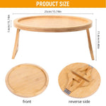 HASTHIP Sofa Armrest Wooden Tray for Snacks and Work with 25cm Dia Foldable Stand | Natural Bamboo Table