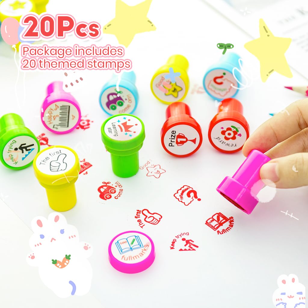 HASTHIP Kids Reward Stamps for Classroom Motivation featuring 20pcs Quick Dry Pre Inked Designs