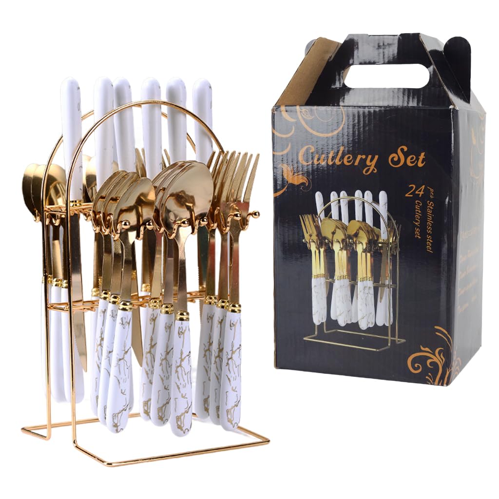 HASTHIP® 24Pcs cutlery set Spoons Set Spoons Silverware, Stainless Steel Spoon, Silver Spoons, Silverware Spoons for Home, Kitchen, Restaurant,