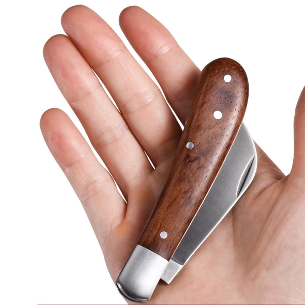 HASTHIP Grafting Knife for Plants with Dual Blade featuring Foldable Design and Wooden Handle