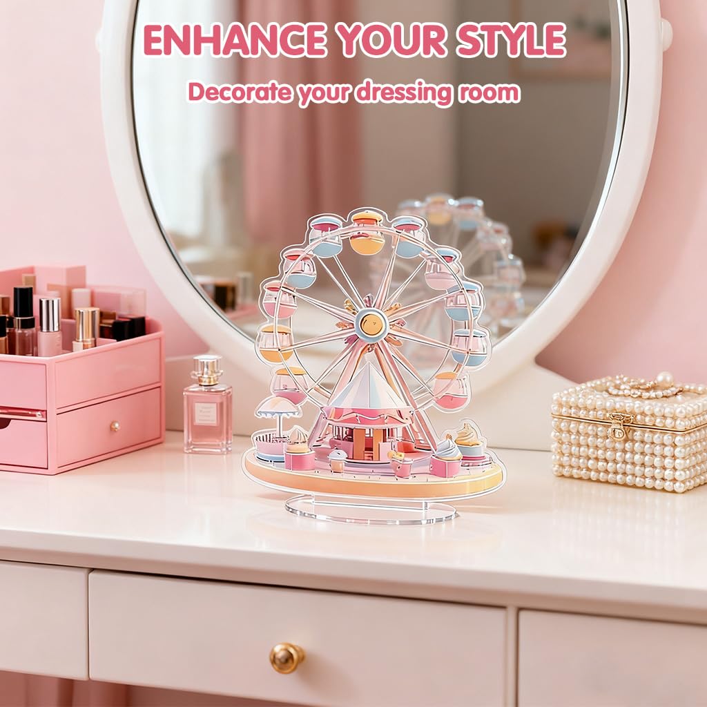 HASTHIP Acrylic Desktop Ornament for Home Decor with Pink and White Ferris Wheel Design | Valentine Gift Display