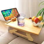 HASTHIP Sofa Armrest Wooden Tray for Work and Relaxing with 360° Rotatable Phone Holder | Eco-Friendly Bamboo Folding Table