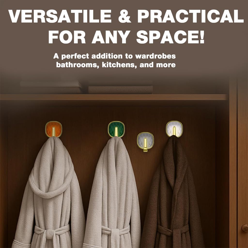 HASTHIP Wall Hooks for Bathroom and Kitchen with Self Adhesive Backing | 4Pcs Acrylic Golden Organizer