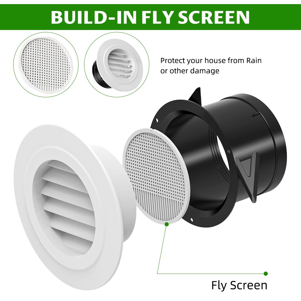 HASTHIP Circle Cowl Air Vent Grille Cover for Bathroom and Home featuring 100mm Built-in Fly Screen | White Taupe ABS