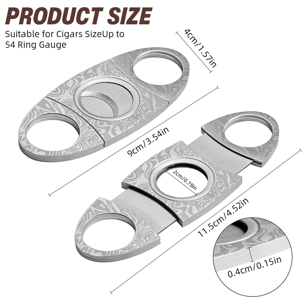 HASTHIP Cigar Cutter with Double Stainless Steel Blades and PU Pouch | Silver Etched Design