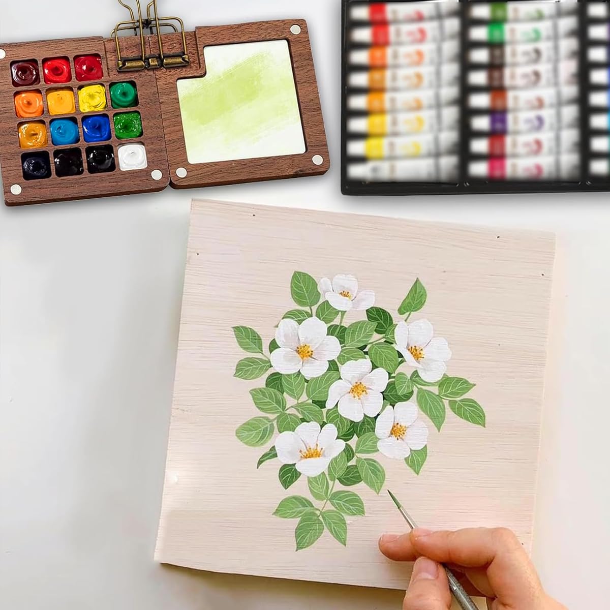 HASTHIP Tear Off Pocket Water Painting Book with 15 Grid Wooden Palette & Brush Pen for Travel Art Sketching | Compact Kit for Creative Painting Anywhere