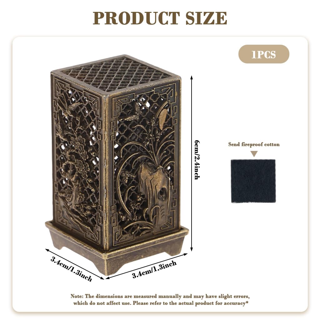 HASTHIP Incense Burner for Indoor Aromatherapy featuring Cutout Grid Pattern 3.4x3.4x6cm Copper Alloy