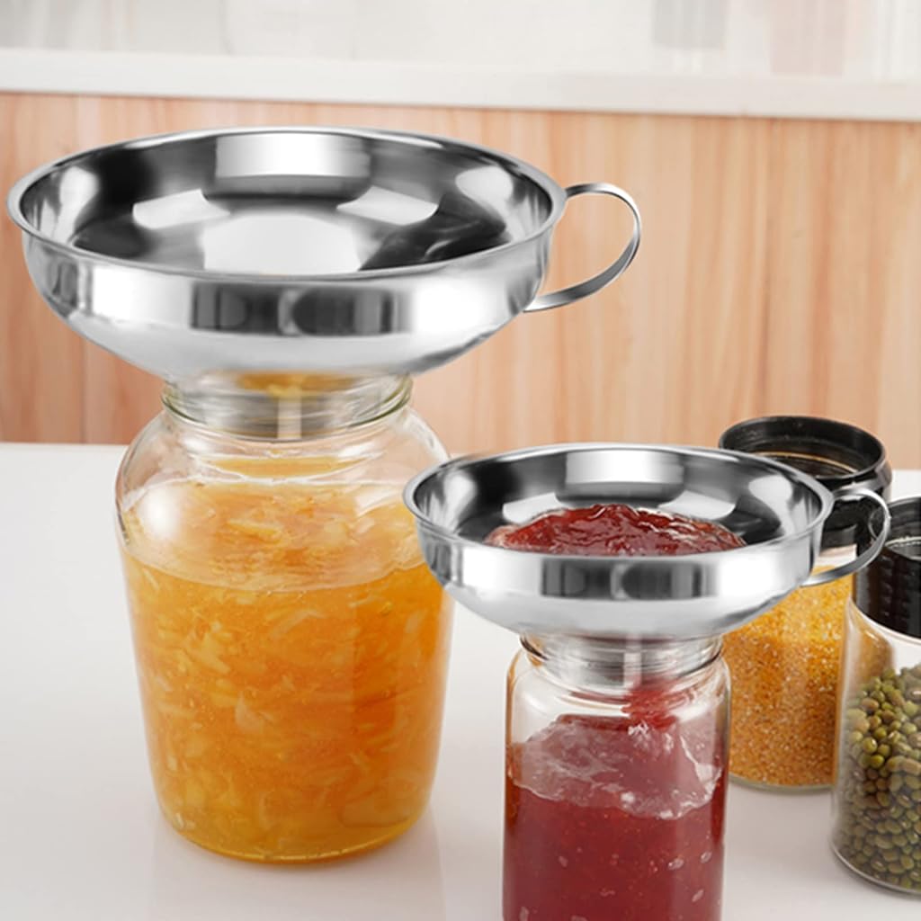 HASTHIP® Canning Funnel for Kitchen Use with Handle Multipurpose 304 Stainless Steel Wide Mouth for Mason Jars Oil Dispenser Large Funnels 5.8X2.3inch 3PCS