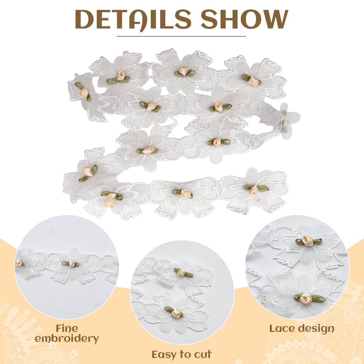 HASTHIP Lace Ribbon Trim for Crafts and Saree Borders featuring Bow Flowers 5.5 cm Width | White Decorative Lace for DIY and Gift Wrapping