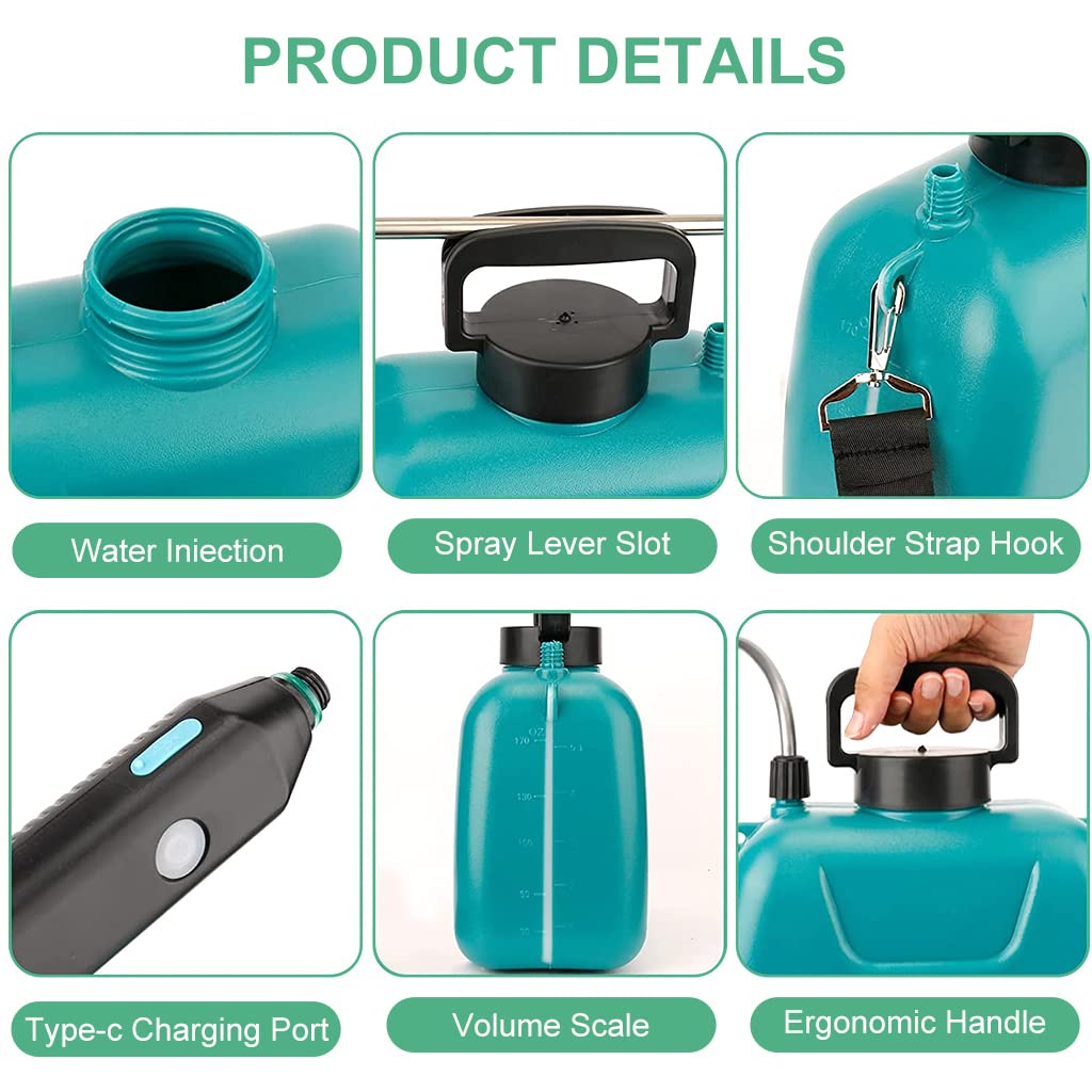 HASTHIP Battery Powered Sprayer for Garden Use with 5L Tank and 60cm Telescopic Wand | USB Rechargeable Handle