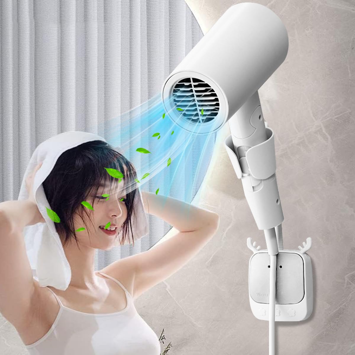 HASTHIP Hair Dryer Stand for Bathroom with 180 Degree Rotating Arm and Self Adhesive Mount