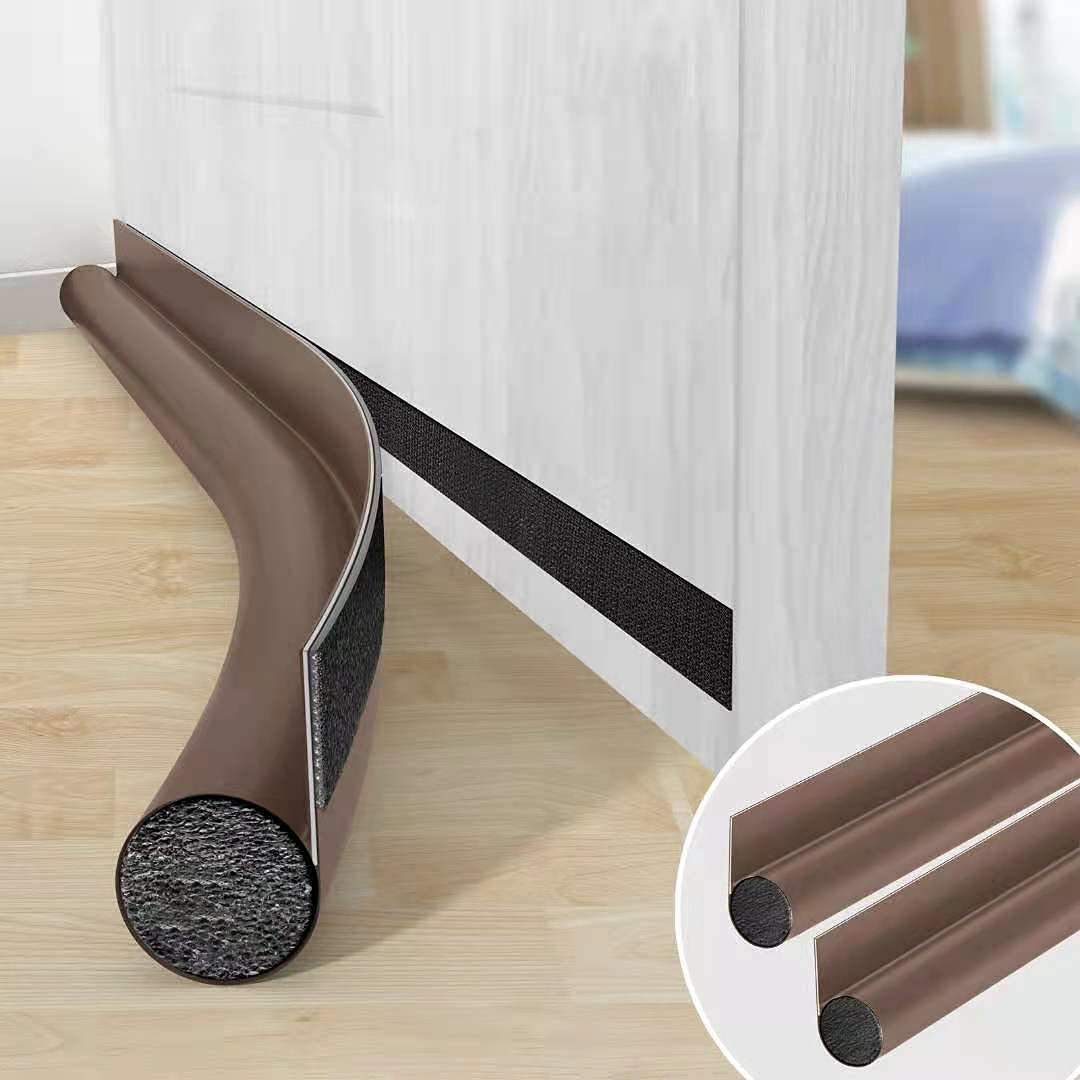 HASTHIP 2 Pack Door Bottom Sealing Strip, 37.4'' Length Flexible Door Draft Stopper Weather Stripping, Self Adhesive Door Gap Strip Suitable for Interior/Exterior Doors (Brown)