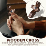 HASTHIP Handheld Prayer Cross for Spiritual Reflection with 1.9 in Curved Wood Design | Heart Emboss Center
