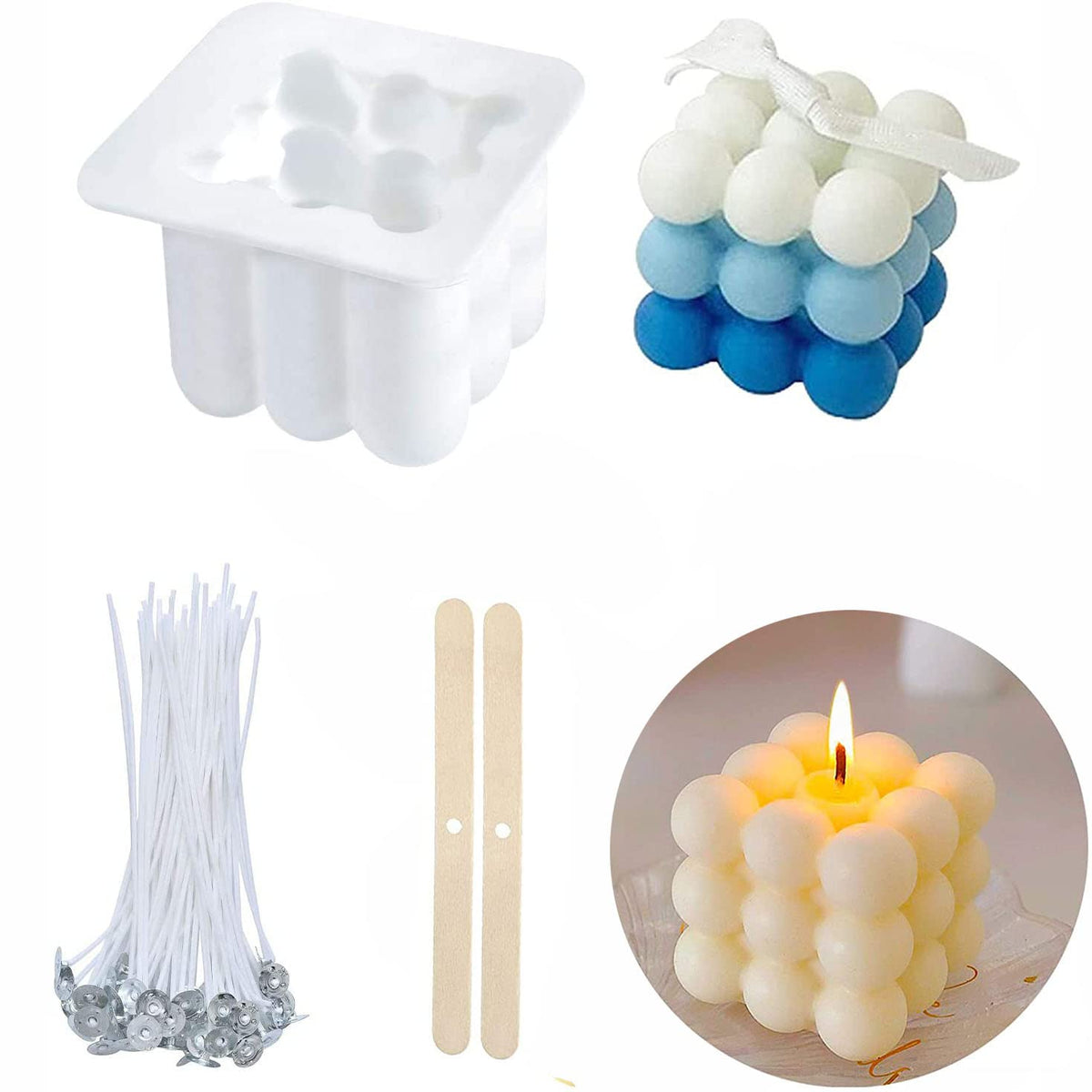 HASTHIP Candle Mould for DIY Candle Making with 50 Wicks and 2 Wick Holders | Food Grade Silicone Cube Mold