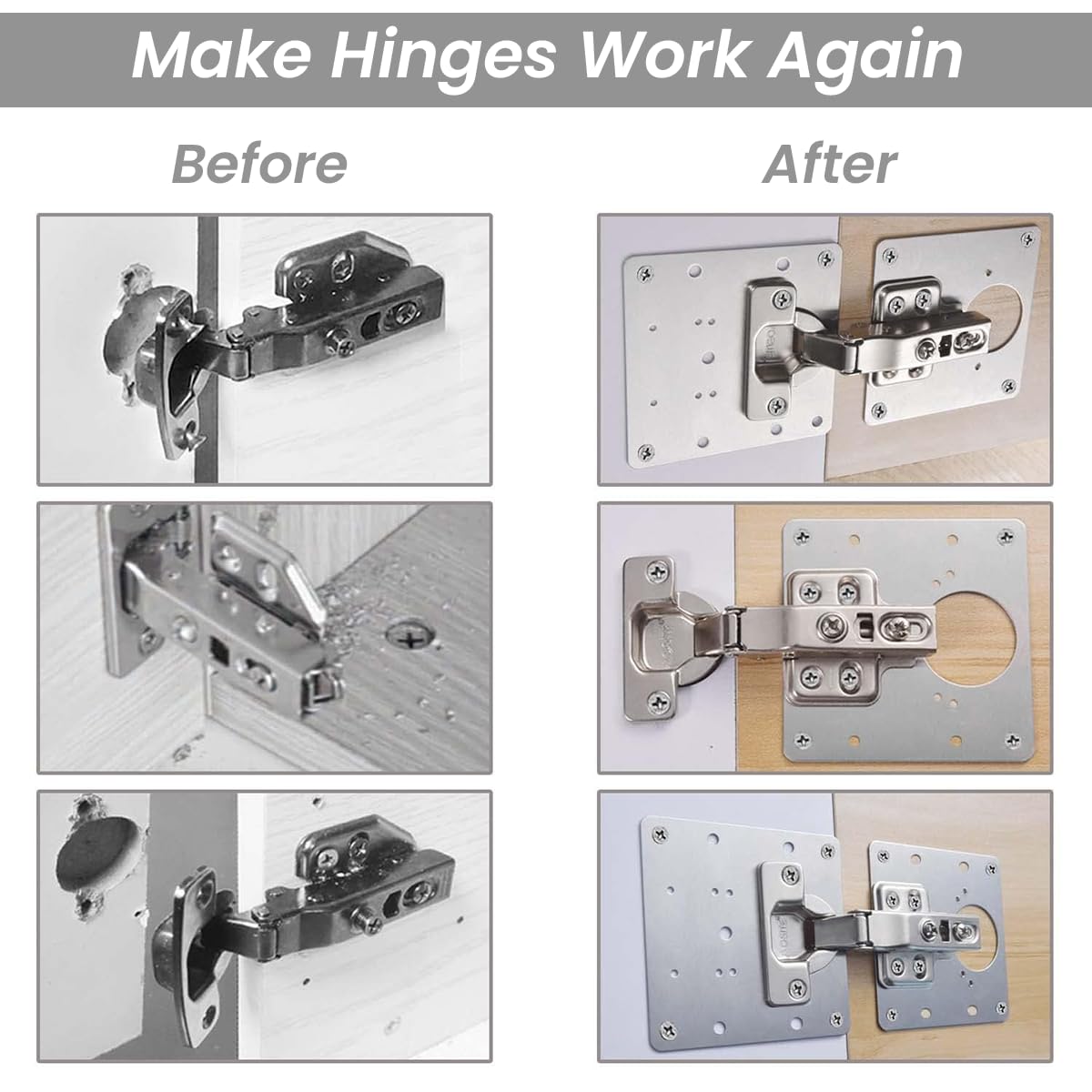 HASTHIP Cabinet Hinge Repair Kit 4pcs for Door and Cabinet Fixing | Stainless Steel Plates with Mounting Screws