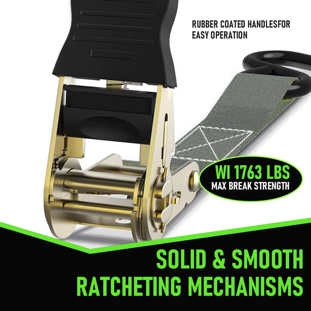 2 Pack Ratchet Tie Down Straps, 4.5m Ratcheting Straps Cargo TieDowns, Cargo Straps for Trucks, Rubber Handles, Coated Metal Hooks, Carry Bag