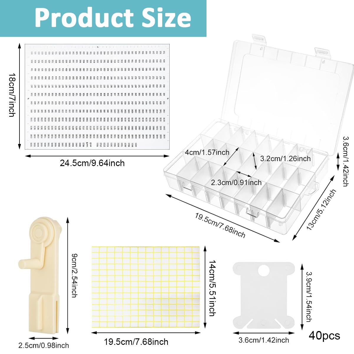 HASTHIP Embroidery Floss Organizer Kit for Cross Stitch with 24 Compartments and 80 Bobbins | Includes Floss Winder and Color Number Stickers