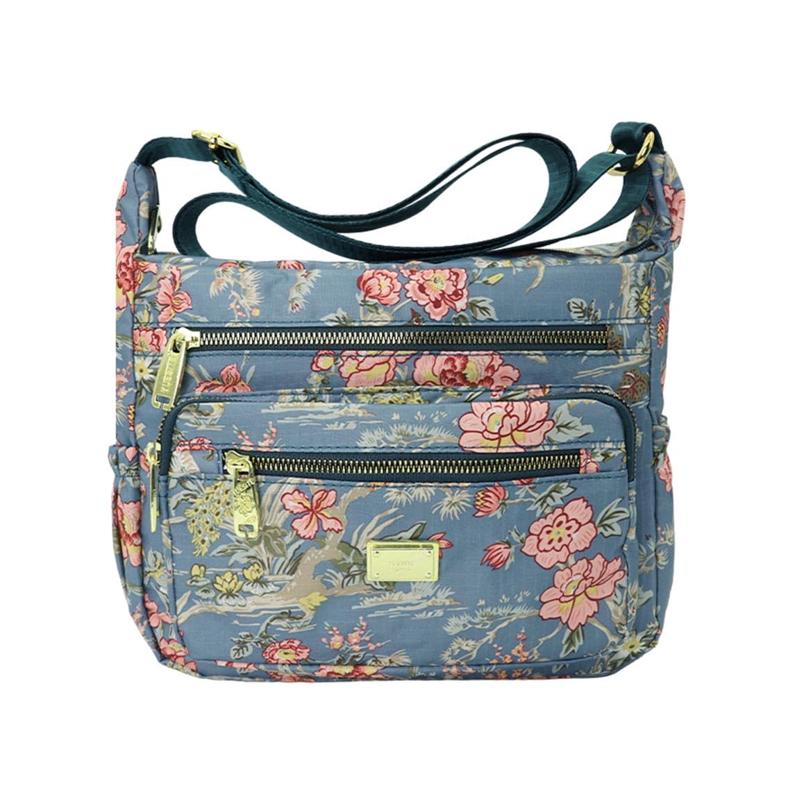 HASTHIP® Bolso Bandolera Mujer Nylon Impermeable con Múltiples Bolsillos, Correa Ajustable, Bolso de Hombro de Gran Capacidad, Estilo Floral para Viaje y Uso Diario