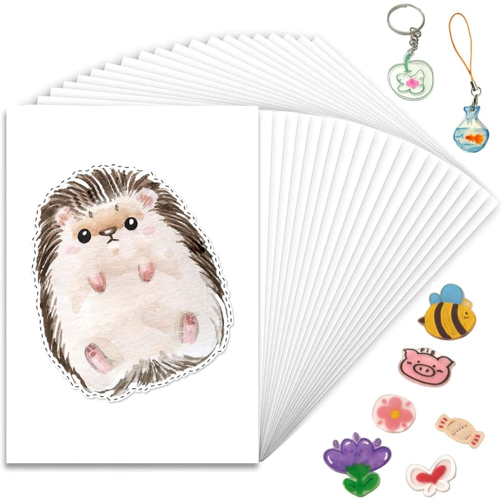 HASTHIP® 20 Hojas Películas Termoencogibles Translúcidas, Láminas Plásticas para Arte Manualidades con Calor, Papel Retráctil para Dibujos, Llaveros y Proyectos Creativos DIY, Blanco 20.9x14