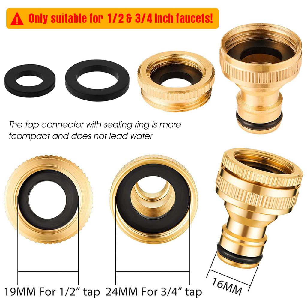 HASTHIP Tap Connector Set for Garden Hose with 12PCS 1/2 and 3/4 Inch Brass Adapters | Quick Connect Fittings