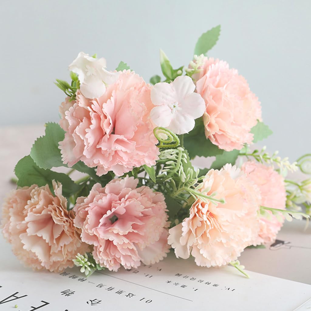 2Pcs Carnation Artificial Flowers for Vase Decoration Home Decor Items Plastic Flowers Decoration Fake Flowers for Home, Living Room, Festival, Party, Wedding Decor, DIY, No Vase or Basket