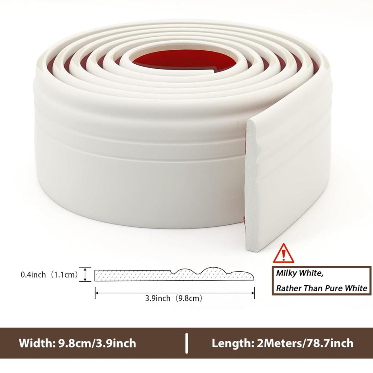 HASTHIP Flexible Baseboard Molding Trim for Home Decoration with Peel and Stick NBR | 78.74×3.9 in Cuttable Milky White Finish