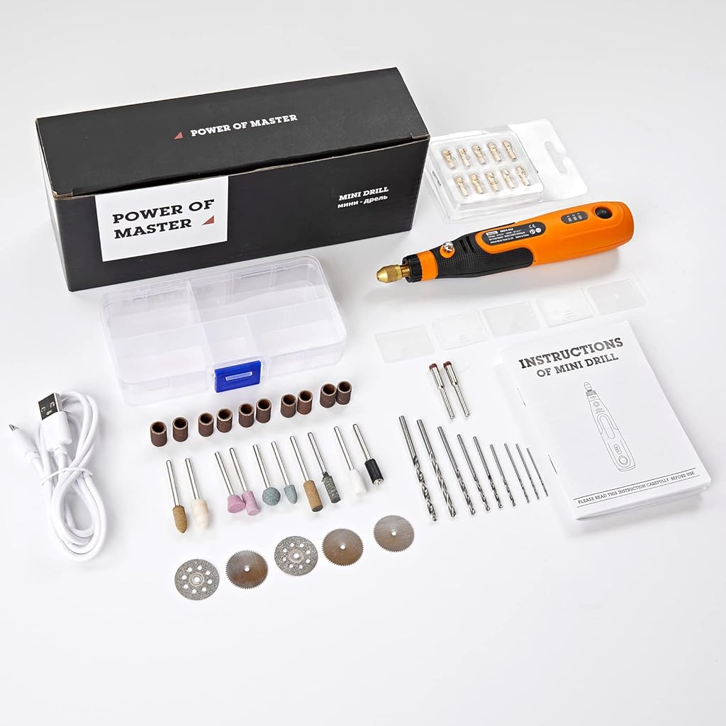 HASTHIP® 45pcs Mini Cordless Drill Machine, Mini Grinding Machine, 900Ah USB Rechargeable 3 Speed Small Drill Machine for Craft, Drill Machines for Engraving/Polishing/Grinding/Cleaning