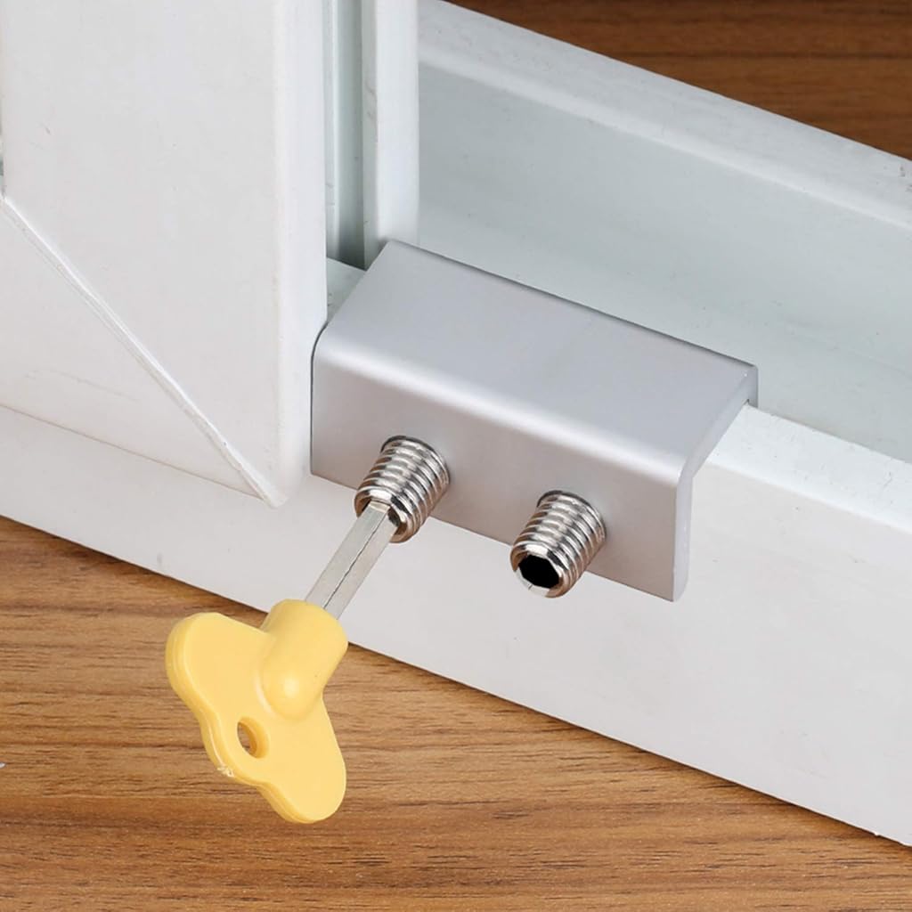 HASTHIP® 4 Juegos de Bloqueo para Ventanas Deslizantes con Llave,Cerradura de Seguridad para Niños,Tope Ajustable Aleación Aluminio Cierres Antirrobo y Anticaída Puertas y