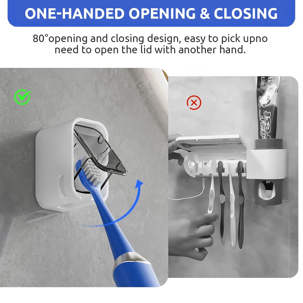 HASTHIP Wall Toothbrush Holder for Bathroom with Dustproof Cover and Clear Window | 4PCS Set