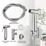 HASTHIP Health Faucet Toilet Spray Gun with 1.15 m Flexible Pipe and Angle Valve | Stainless Steel Pressurized Handheld Sprayer with No Drill Adhesive Bracket