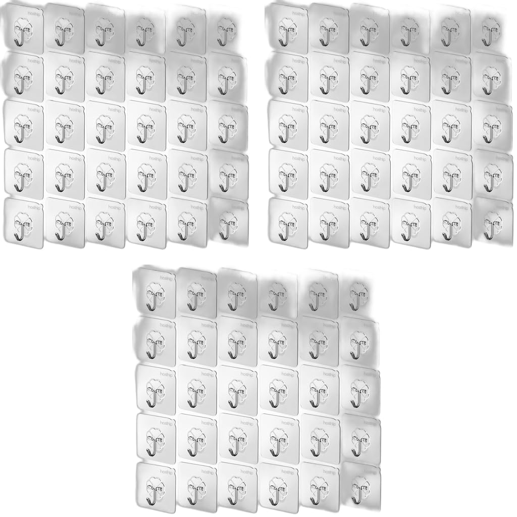 HASTHIP Wall Hooks 30 Pack for Bathroom and Kitchen | Strong Self Adhesive Clear Design