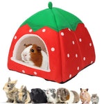 HASTHIP® Cama de Invierno para Mascotas,Cueva de Fresa Suave con Techo,Cama Felpa para Pequeños Animales Casa Acogedora Antideslizante Hámster Cobaya Conejo Hurón Chinchilla
