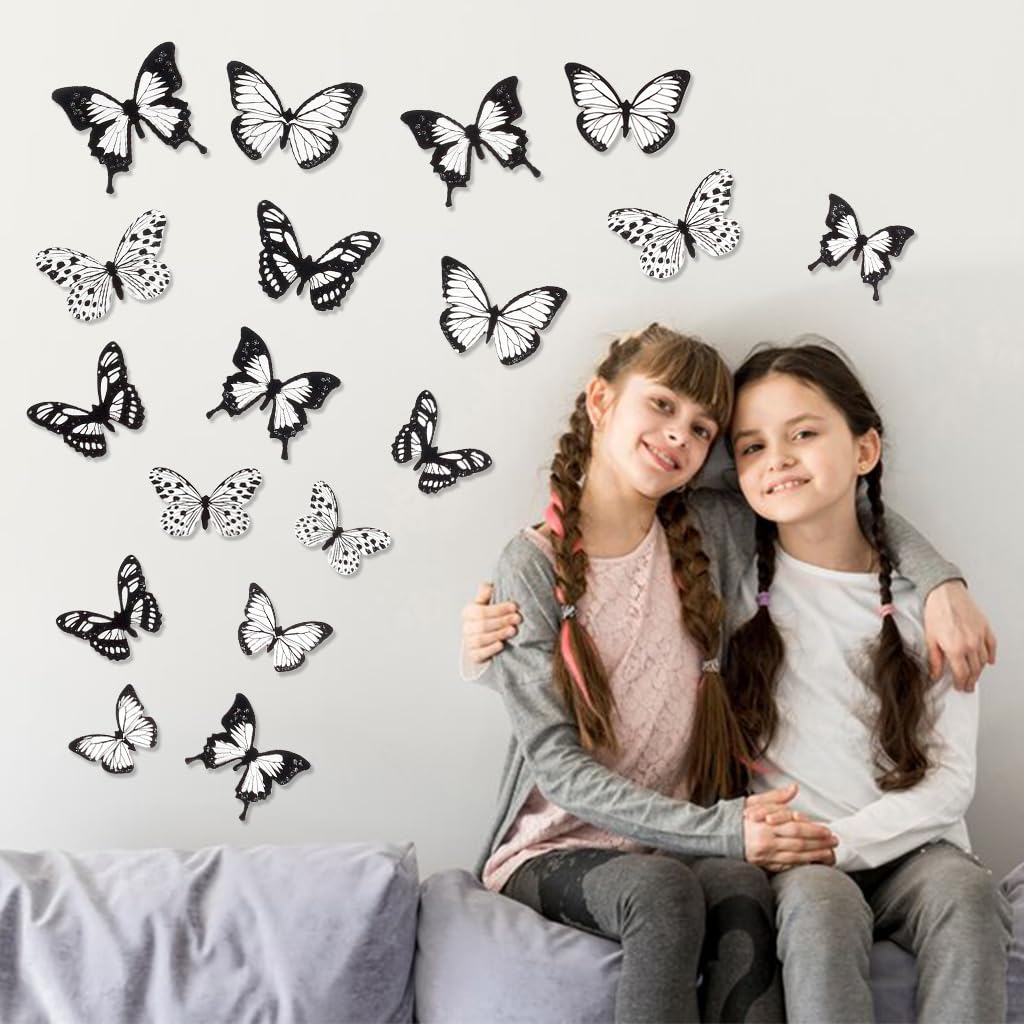 HASTHIP Butterfly Wall Stickers for Home Decor featuring 3D Effect and 36Pcs PVC Set | Black and White