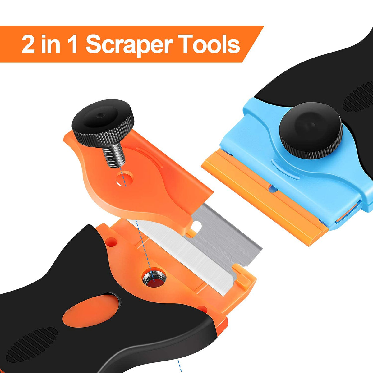 HASTHIP Glue Remover Machine 2 Pack for Stickers and Labels with 2-in-1 Scraper Tool featuring Ergonomic Handle and 20 Blades | Safe Storage Covers