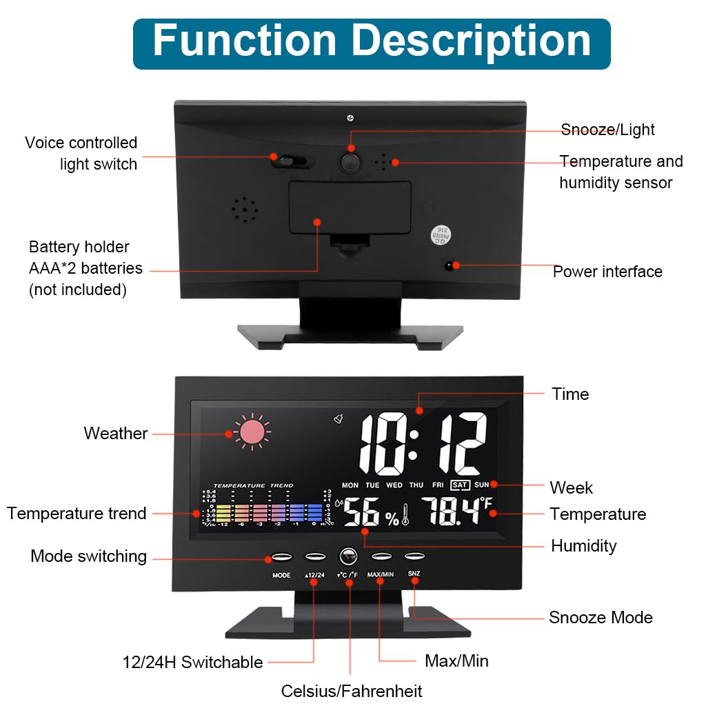 HASTHIP Digital Thermometer Hygrometer for Home and Office with Alarm Clock | 0°C–50°C Range and Dual Power Options