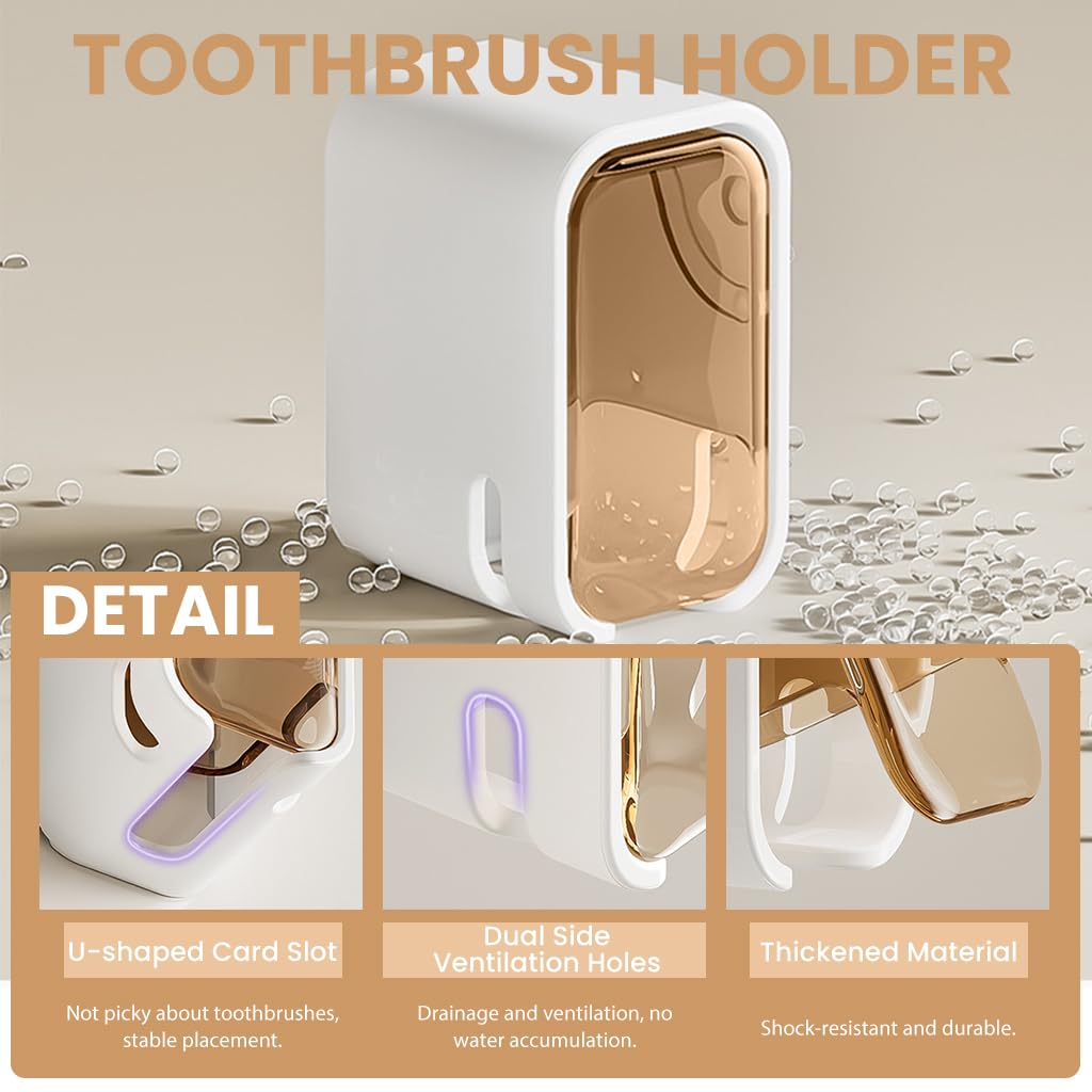 HASTHIP Wall Toothbrush Holder for Bathroom with 2pcs Self Adhesive Quick Dry Design | Removable Silicone Dustproof Storage