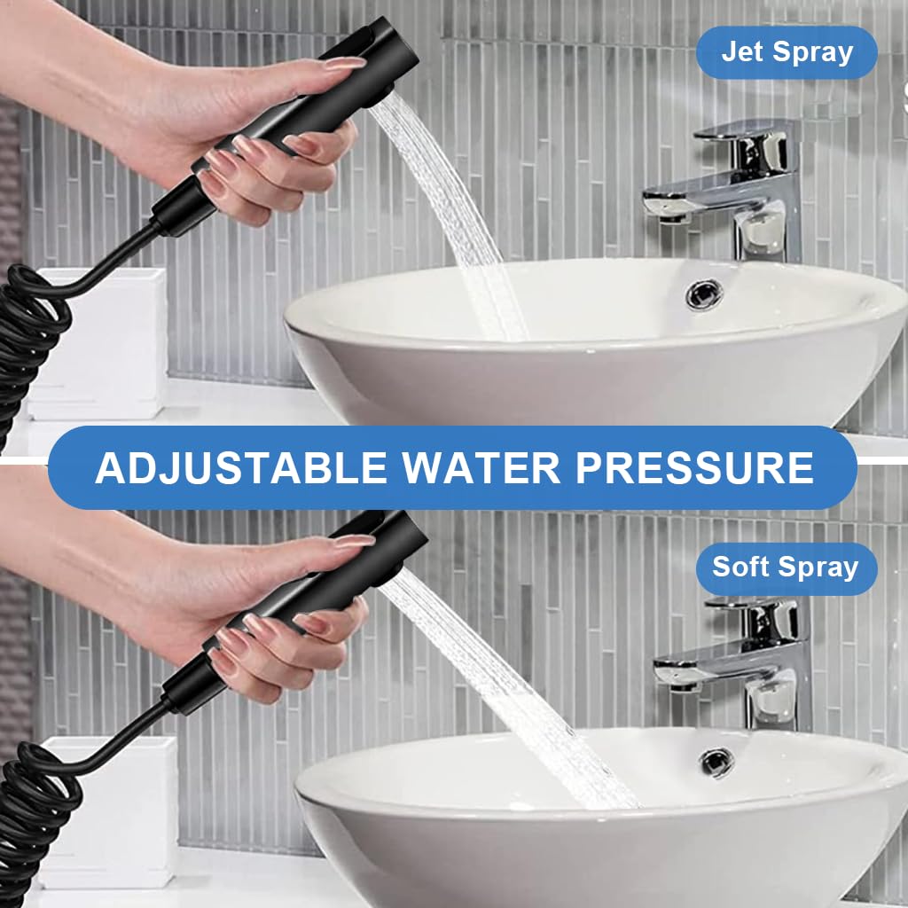 HASTHIP Faucet for Toilet with 6.6ft Spring Coiled Hose and No Drill Bracket | Pressurized ABS Spray Gun