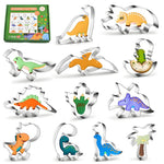 HASTHIP Dinosaur Cookie Cutters for Kids with 12 Cartoon Shapes and Stainless Steel Material | Fun Group Baking Set